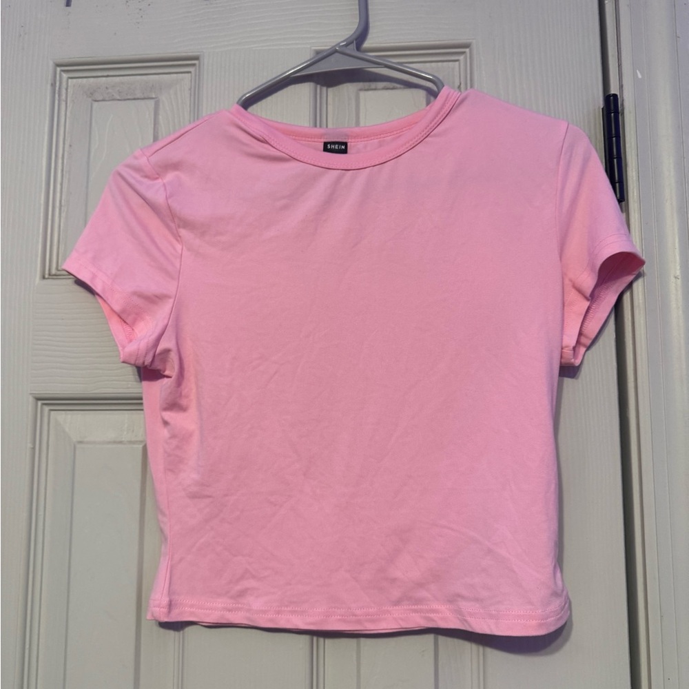 SHEIN Light Pink Crewneck Short Sleeve Tee